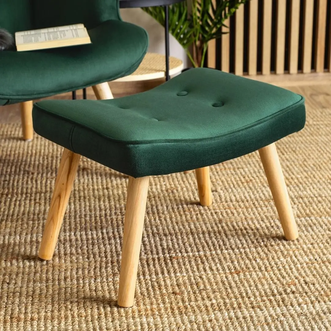 Fotoliu cu suport pentru picioare Mebel Elite Lozano (Green/Natural Oak) - 11