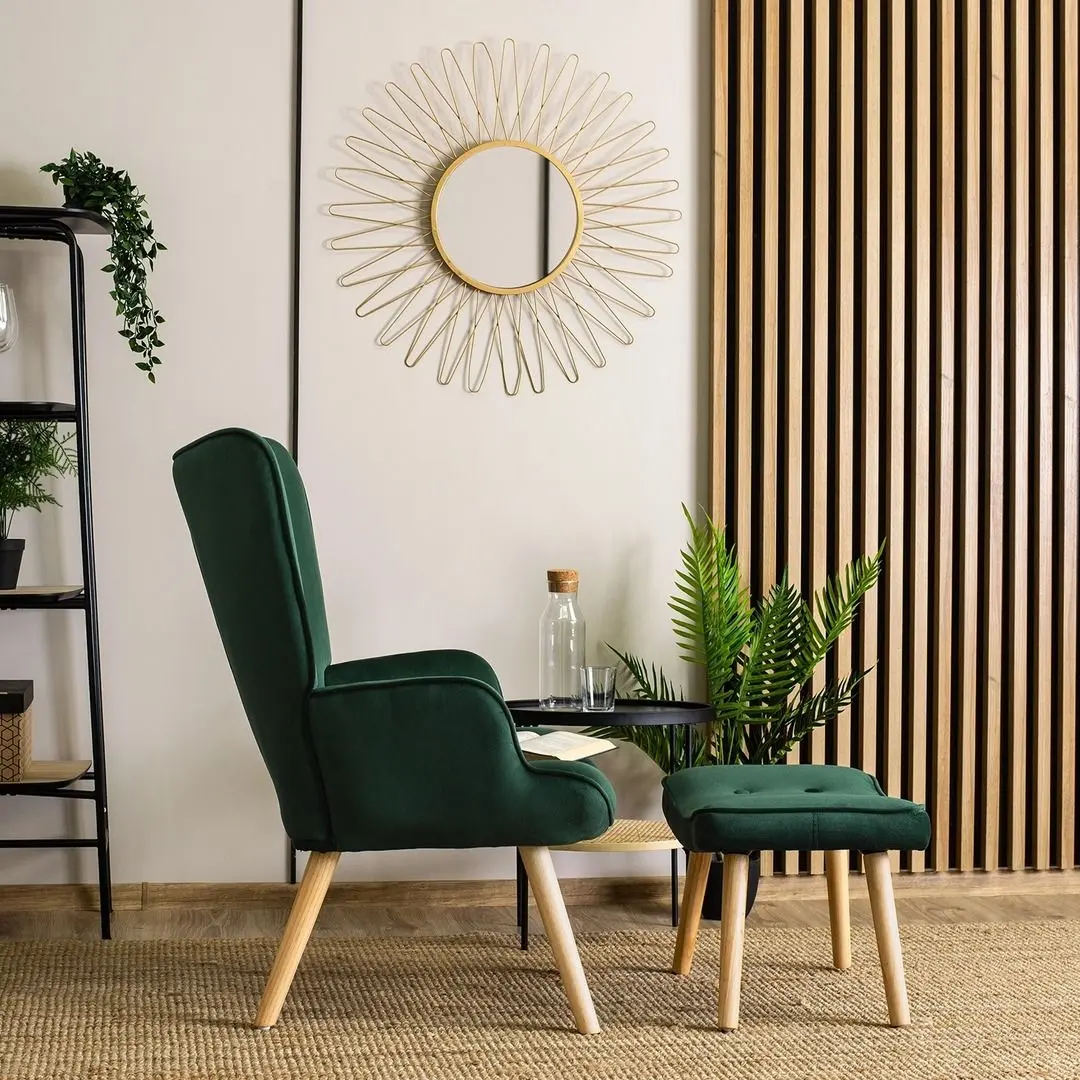 Fotoliu cu suport pentru picioare Mebel Elite Lozano (Green/Natural Oak) - 14