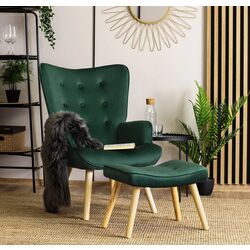 Fotoliu cu suport pentru picioare Mebel Elite Lozano (Green/Natural Oak)