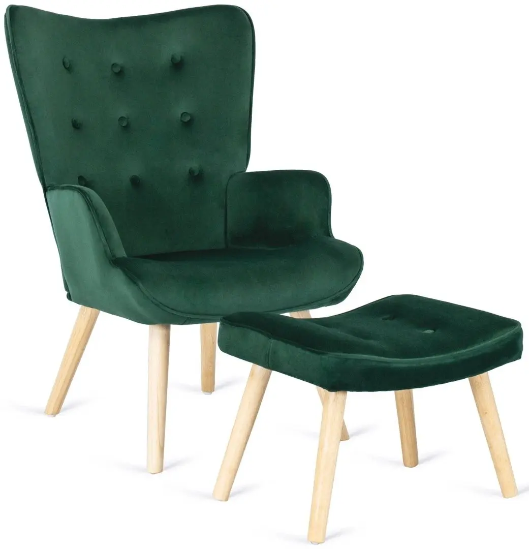 Fotoliu cu suport pentru picioare Mebel Elite Lozano (Green/Natural Oak) - 4