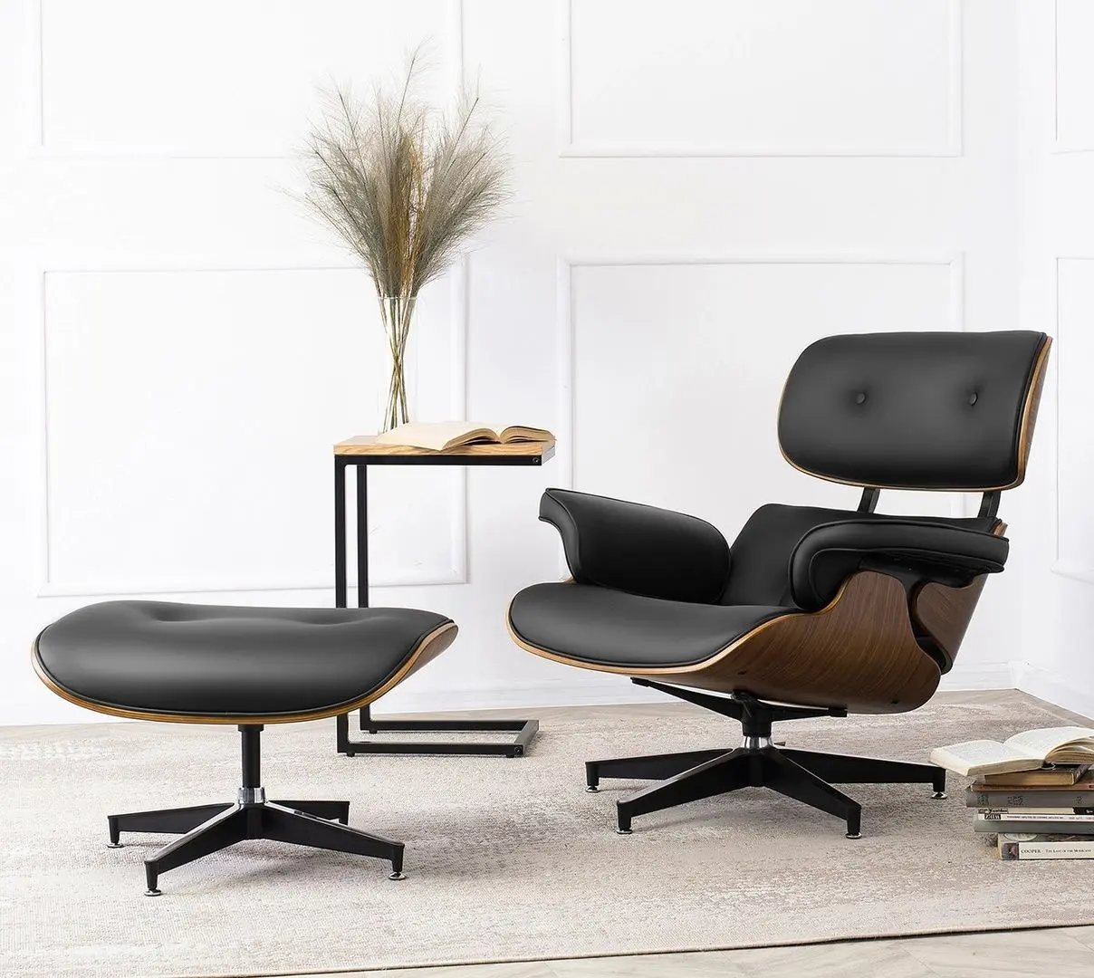 Fotoliu cu suport pentru picioare Mebel Elite Palermo (Black/Oak)