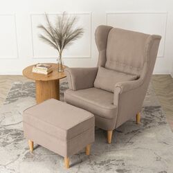 Кресло с пуфом Mebel Elite Evan 2 (Beige/Natural Oak) Thumb