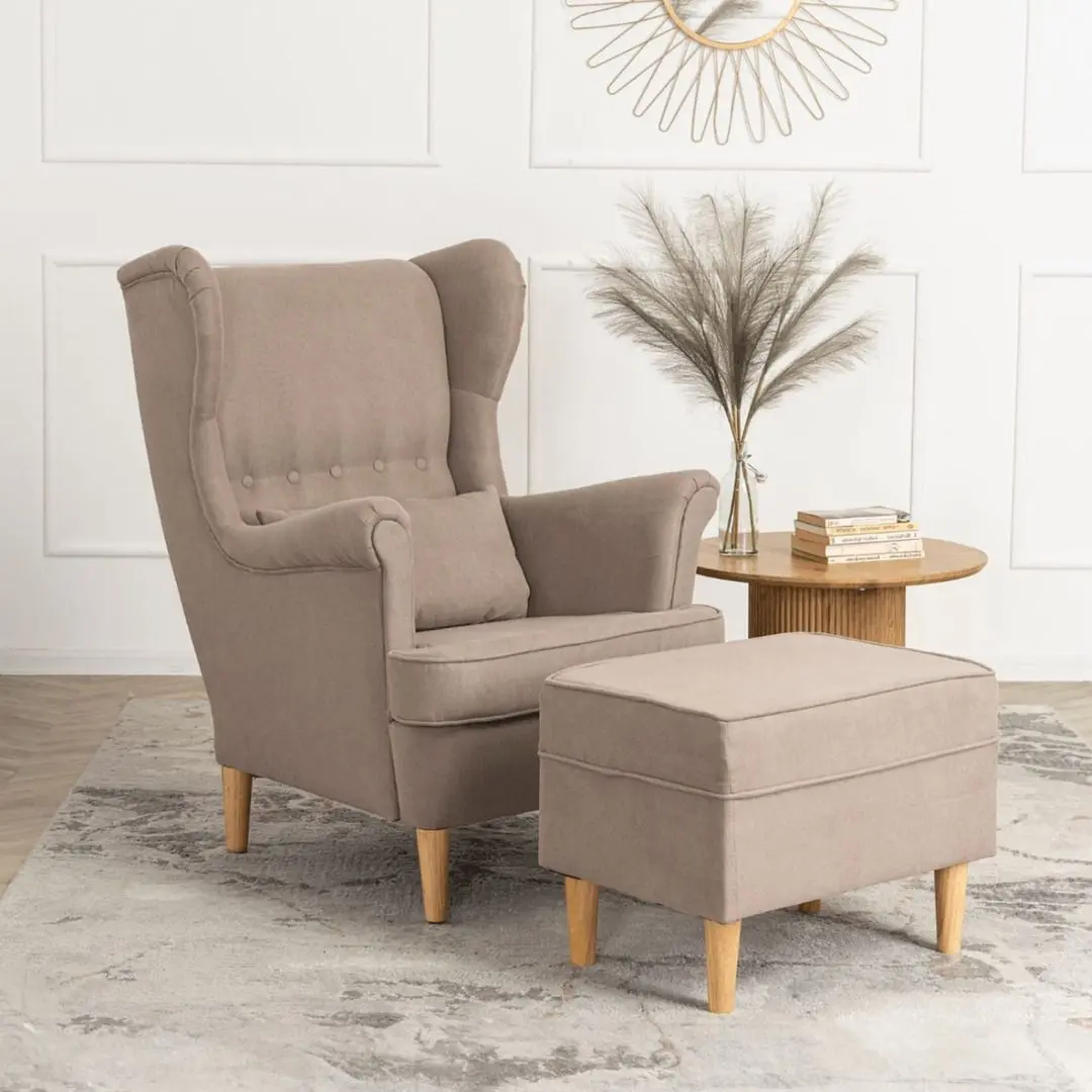 Кресло с пуфом Mebel Elite Evan 2 (Beige/Natural Oak)