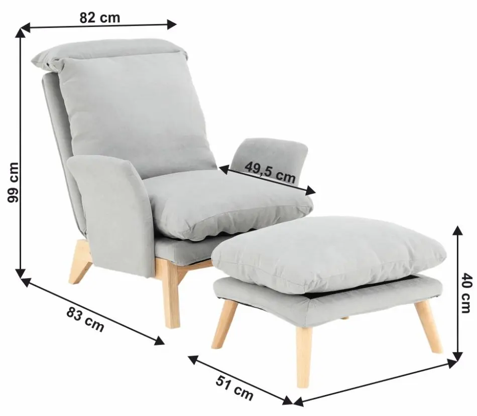 Кресло с подставкой для ног Mobhaus Zander (Light Gray/Natural) - 7