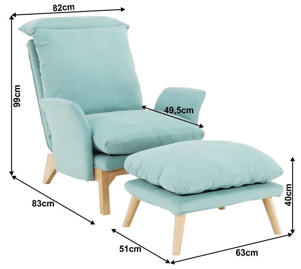 Fotoliu cu suport pentru picioare Mobhaus Zander (Menthol/Natural)