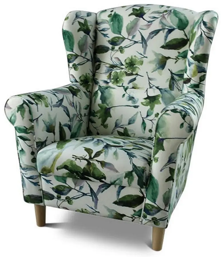 Fotoliu cu puf Mobhaus Astrid (White/Green Leaves)