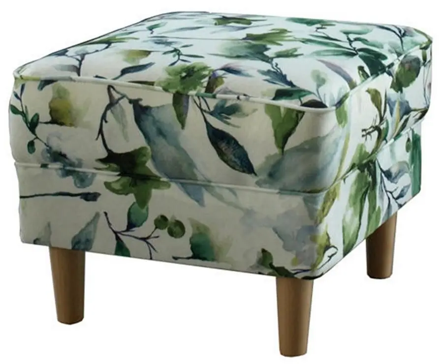 Fotoliu cu puf Mobhaus Astrid (White/Green Leaves)