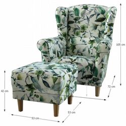 Fotoliu cu puf Mobhaus Astrid (White/Green Leaves) Thumb