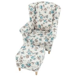 Кресло с пуфом Mobhaus Astrid (White/Roses) Thumb