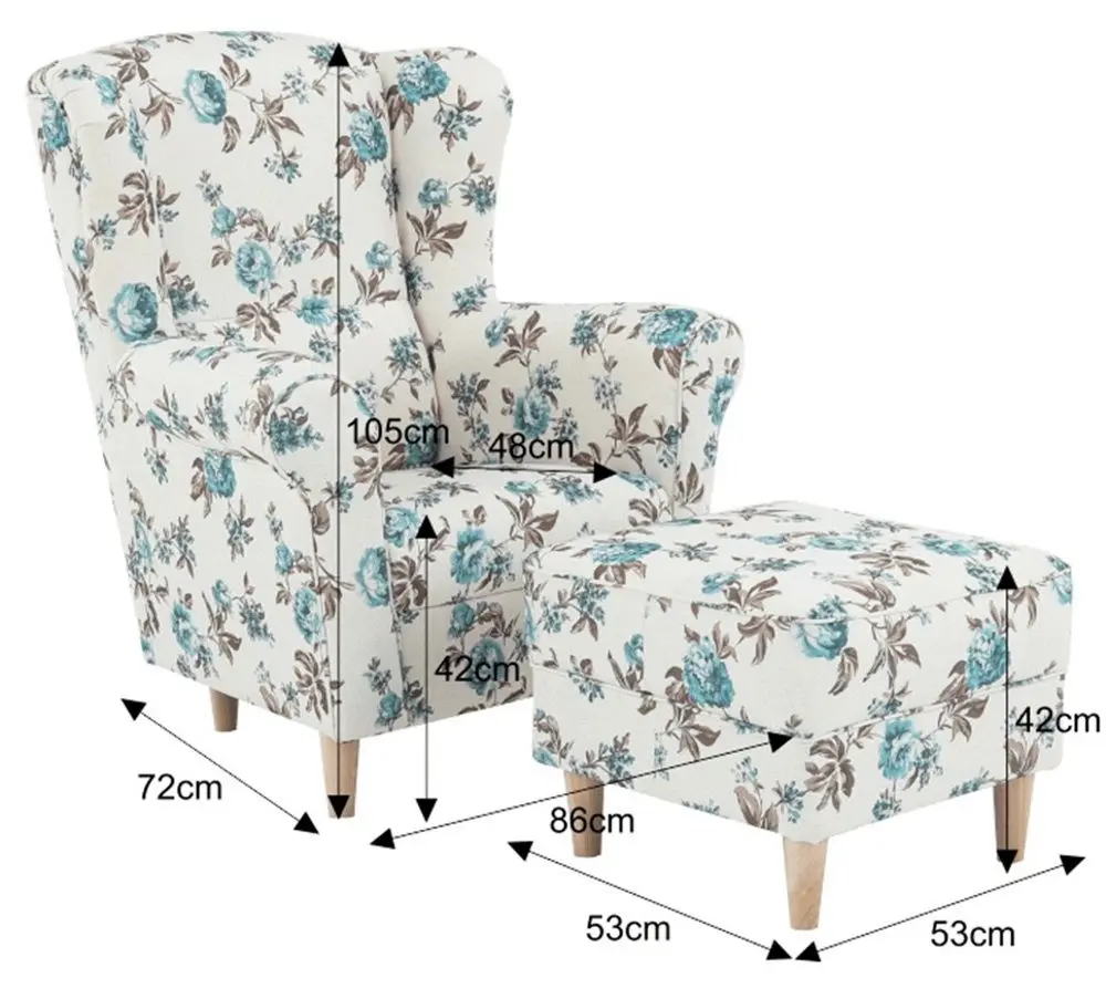 Кресло с пуфом Mobhaus Astrid (White/Roses)