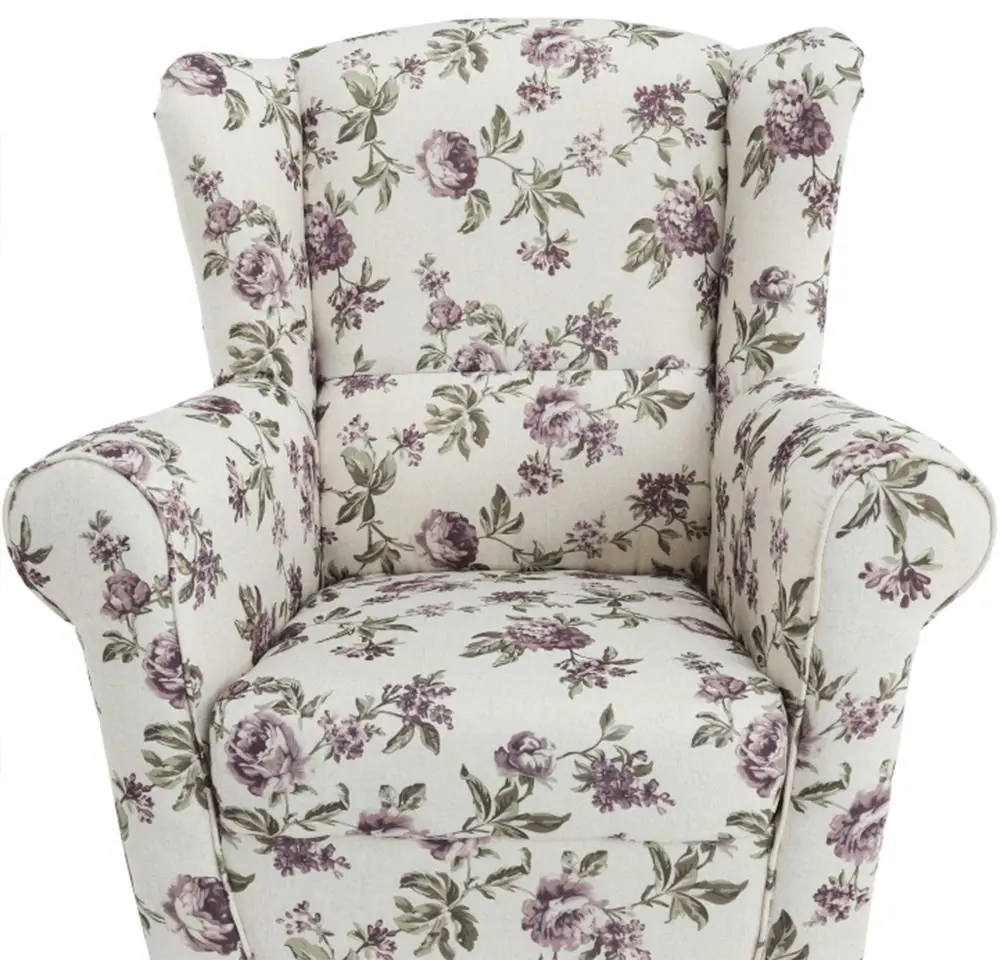 Fotoliu cu puf Mobhaus Astrid (White/Roses)