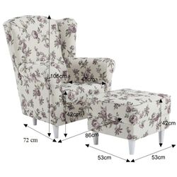 Fotoliu cu puf Mobhaus Astrid (White/Roses) Thumb