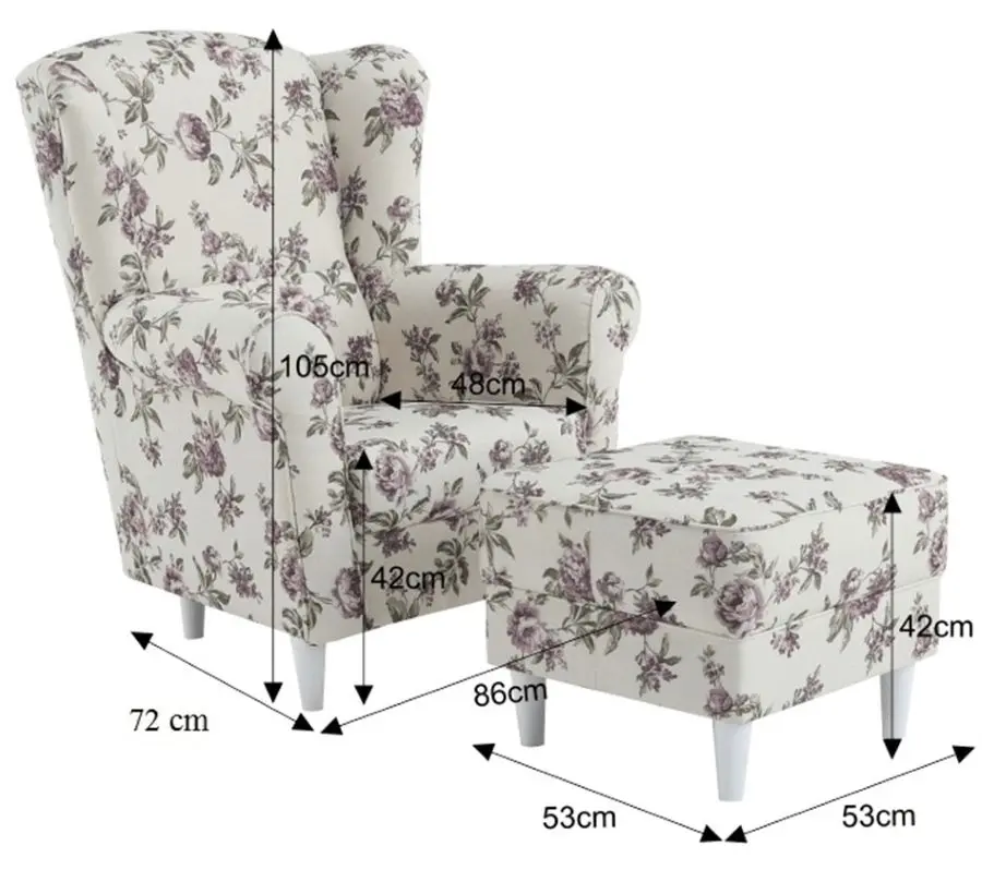 Fotoliu cu puf Mobhaus Astrid (White/Roses)