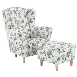 Fotoliu cu puf Mobhaus Astrid (White/Roses)