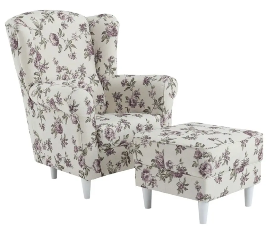 Fotoliu cu puf Mobhaus Astrid (White/Roses)