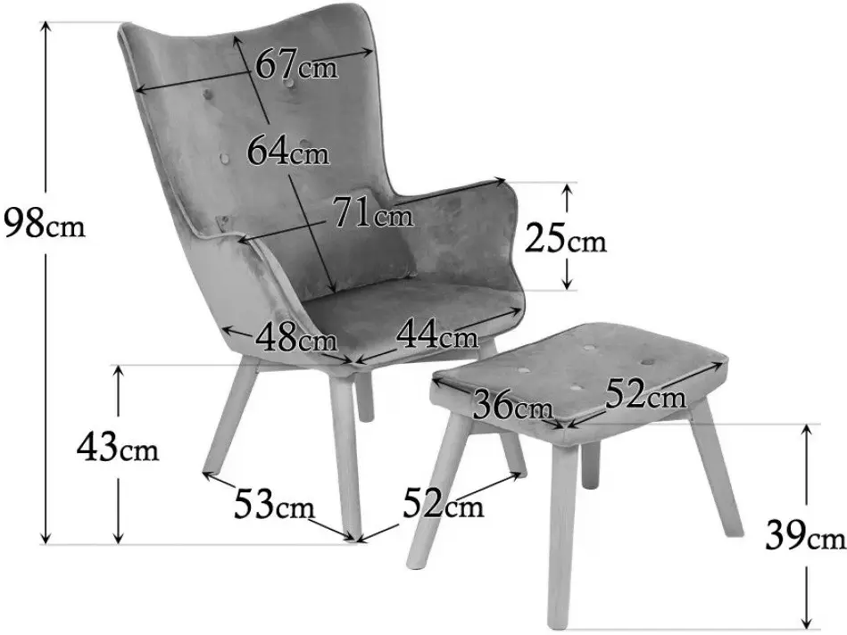 Fotoliu cu taburet Prestige Chairs BUC 267 (Cream) - 4