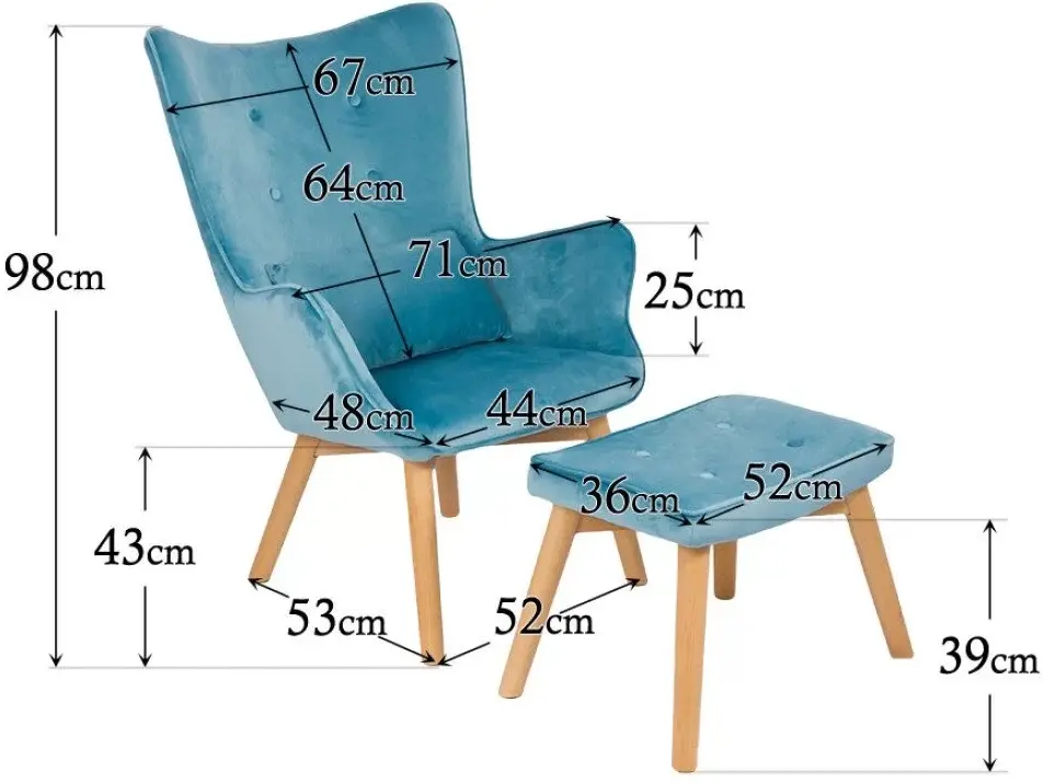 Fotoliu cu taburet Prestige Chairs BUC 267 (Turquoise) - 11