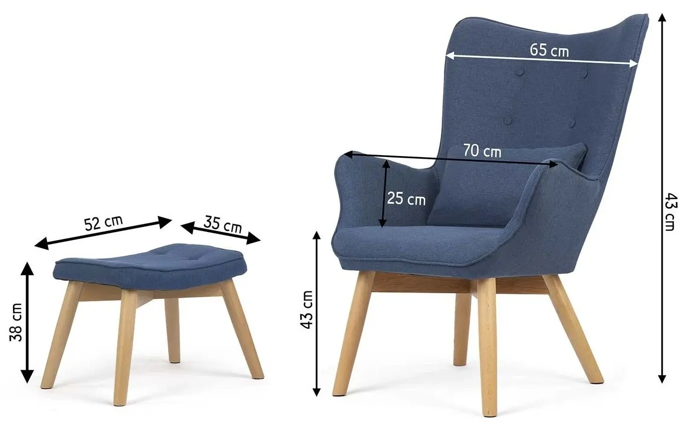 Кресло с подставкой для ног Sofotel Norse (Blue/Natural)