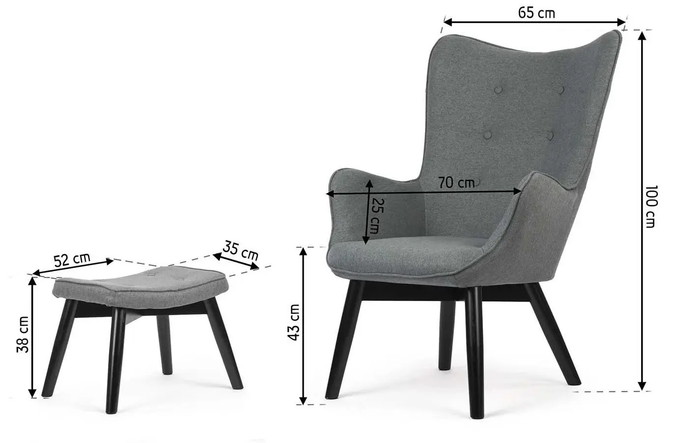 Кресло с подставкой для ног Sofotel Norse (Grey/Black)