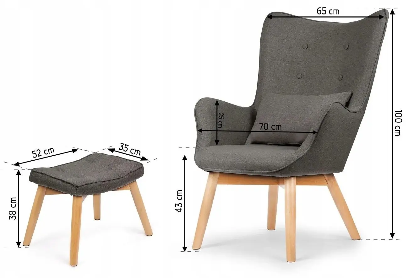 Кресло с подставкой для ног Sofotel Norse (Grey/Natural)