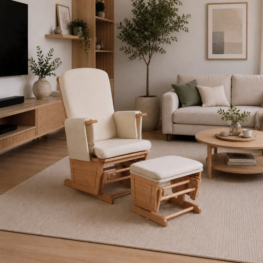 Fotoliu balansoar cu otoman Tempo Kondela Hamond (Oak/Cream)