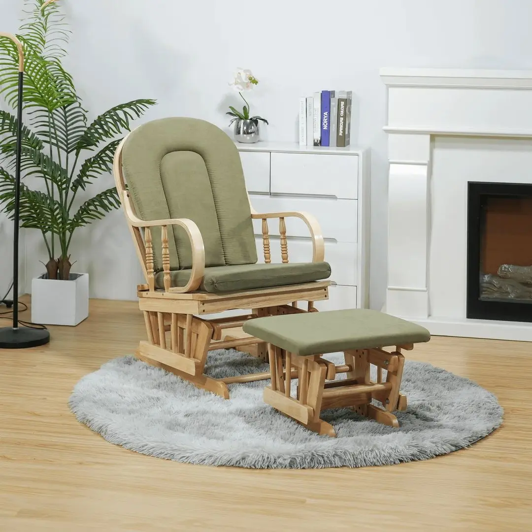 Кресло-качалка с подставкой для ног Tempo Kondela Dalbert (Natural/Green)