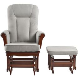 Fotoliu balansoar cu suport pentru picioare Tempo Kondela Saford (Walnut/Grey) Thumb