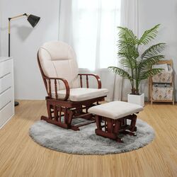 Кресло-качалка с подставкой для ног Tempo Kondela Talman (Walnut/Beige) Thumb