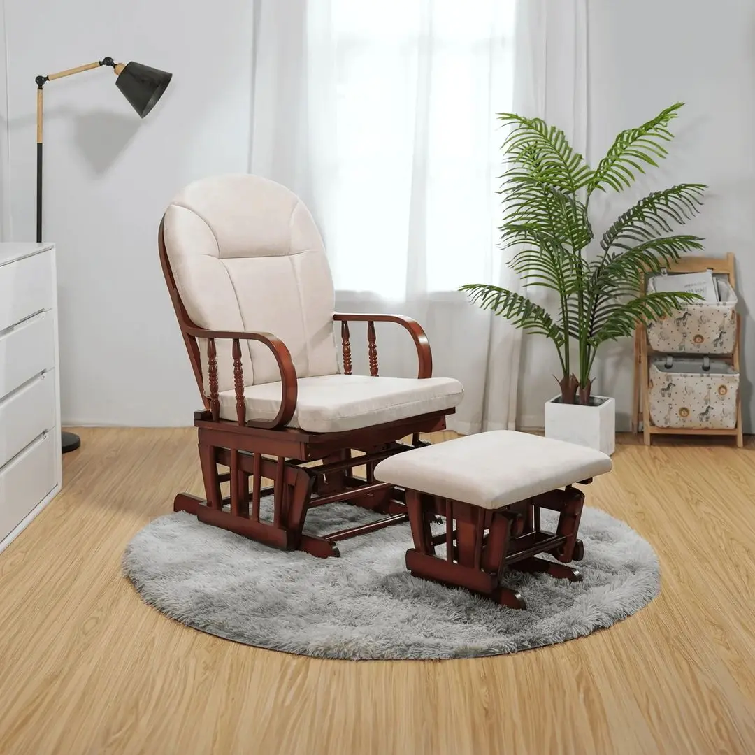 Кресло-качалка с подставкой для ног Tempo Kondela Talman (Walnut/Beige)