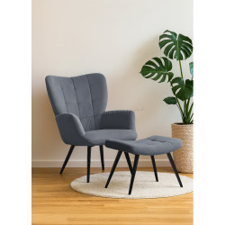 Fotoliu cu suport pentru picioare Tempo Kondela Haben (Gray/Black)