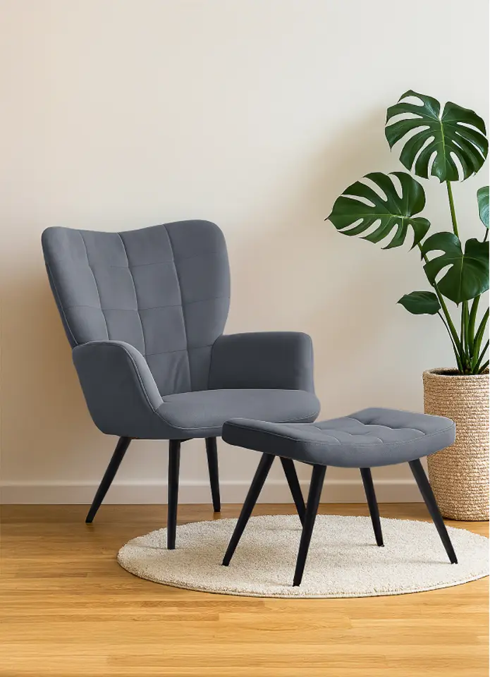 Кресло с подставкой для ног Tempo Kondela Haben (Gray/Black)