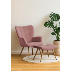 Fotoliu cu suport pentru picioare Tempo Kondela Haben (Pink/Grandson Oak)