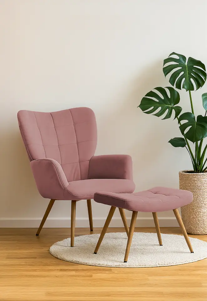 Кресло с подставкой для ног Tempo Kondela Haben (Pink/Grandson Oak)
