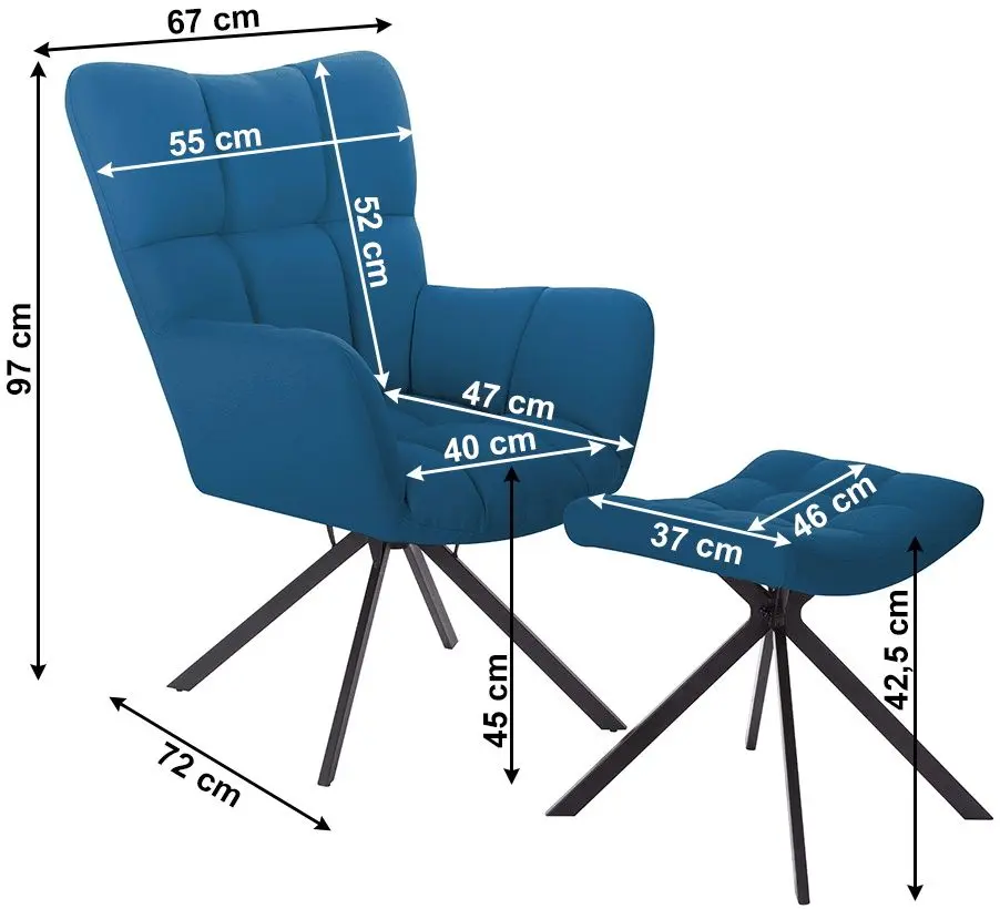 Fotoliu cu suport pentru picioare Tempo Kondela Komodo Typ 2 (Petrol) - 2