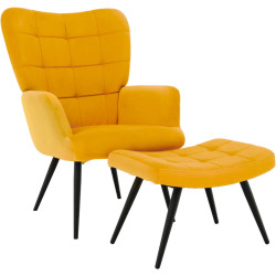 Fotoliu cu taburet Tempo Kondela Haben Velvet 27 (Yellow/Black) Thumb
