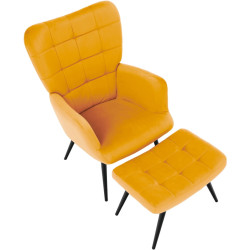 Fotoliu cu taburet Tempo Kondela Haben Velvet 27 (Yellow/Black) Thumb