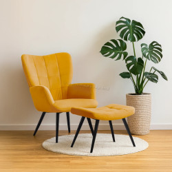 Fotoliu cu taburet Tempo Kondela Haben Velvet 27 (Yellow/Black)