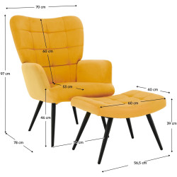 Fotoliu cu taburet Tempo Kondela Haben Velvet 27 (Yellow/Black) Thumb