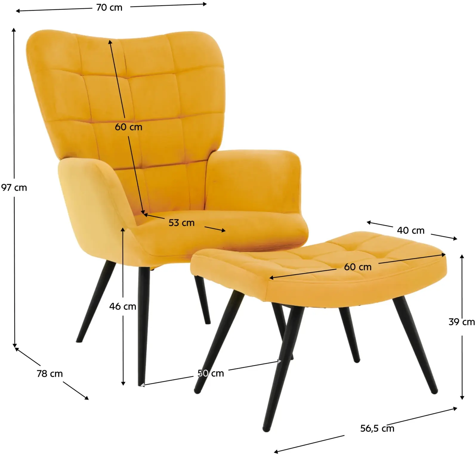 Fotoliu cu taburet Tempo Kondela Haben Velvet 27 (Yellow/Black) - 9