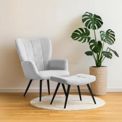 Fotoliu cu taburet Tempo Kondela Haben Velvet 46 (Light Grey/Black)