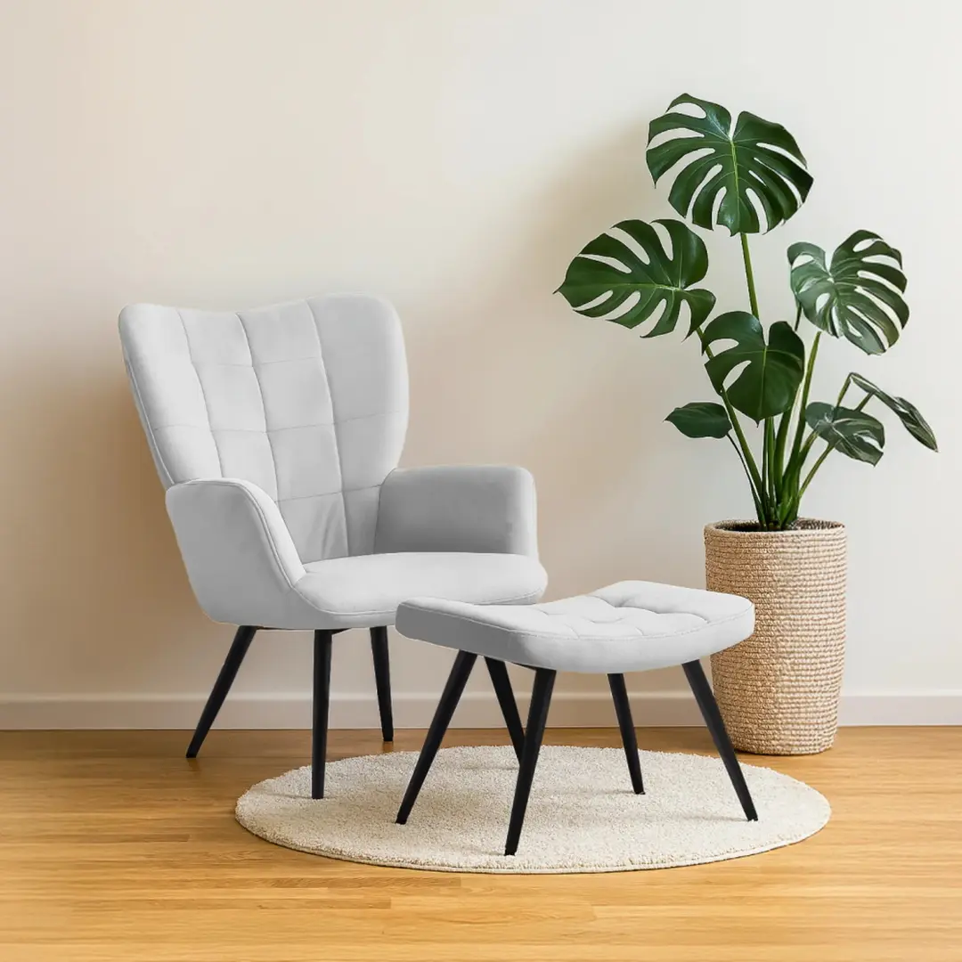Fotoliu cu taburet Tempo Kondela Haben Velvet 46 (Light Grey/Black)