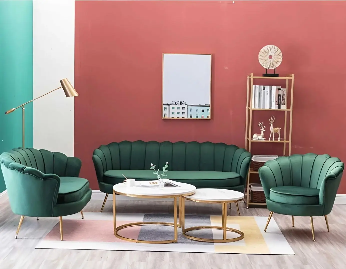 Fotoliu Tempo Kondela Noblin 77 cm (Emerald/Gold)