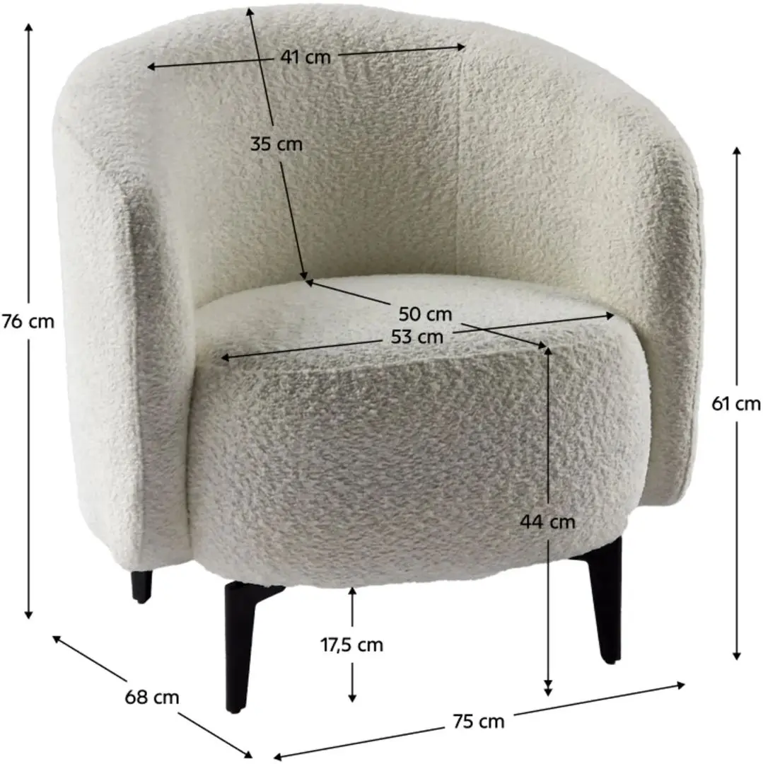 Fotoliu Tempo Kondela Preso Abriamo Boucle 04 (White/Black)