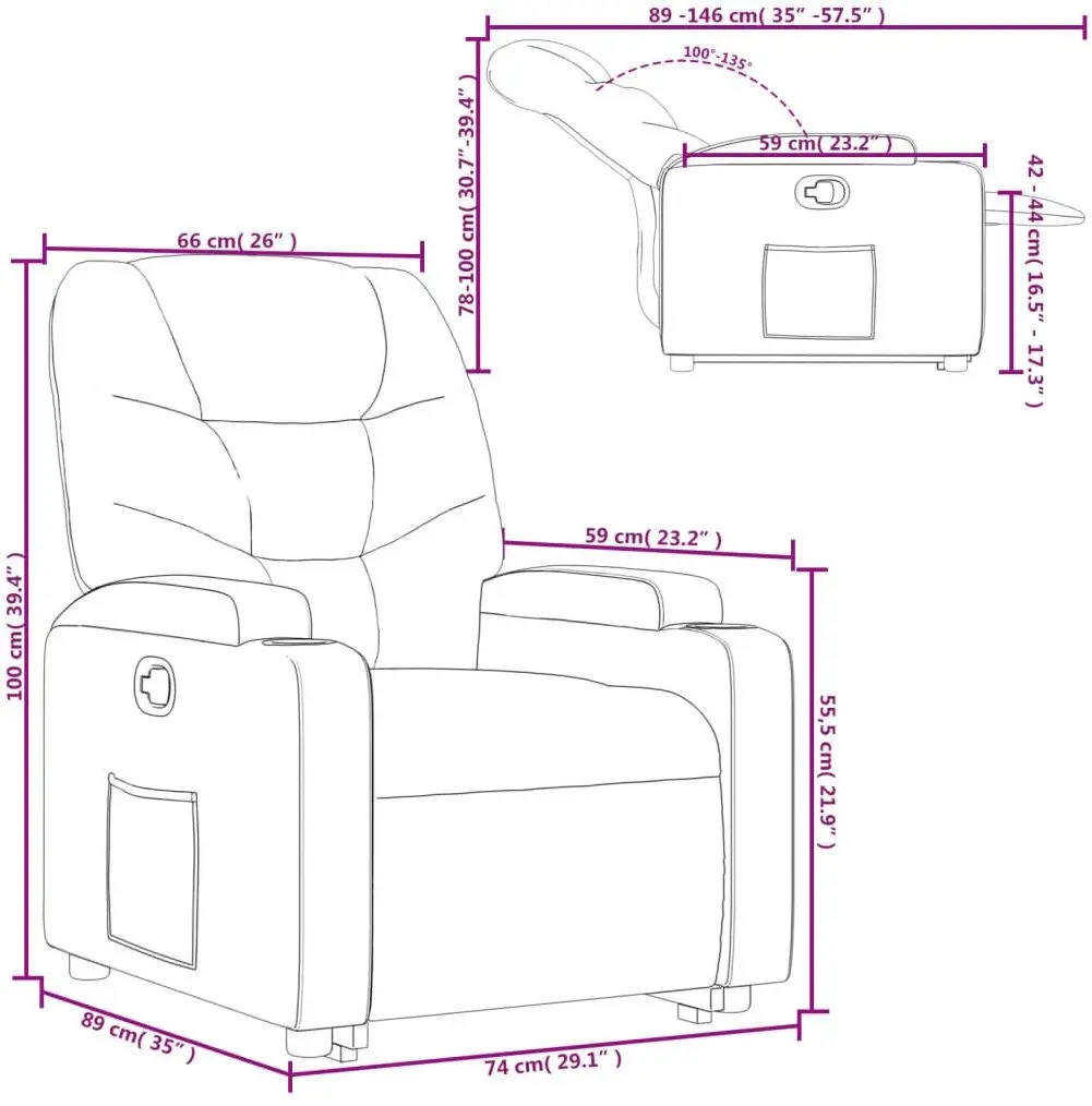 Кресло-реклайнер с подъемником VidaXL 3204597 (Dark Grey)