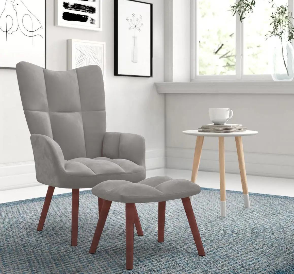 Кресло с подставкой для ног VidaXL 328062 (Light Grey)