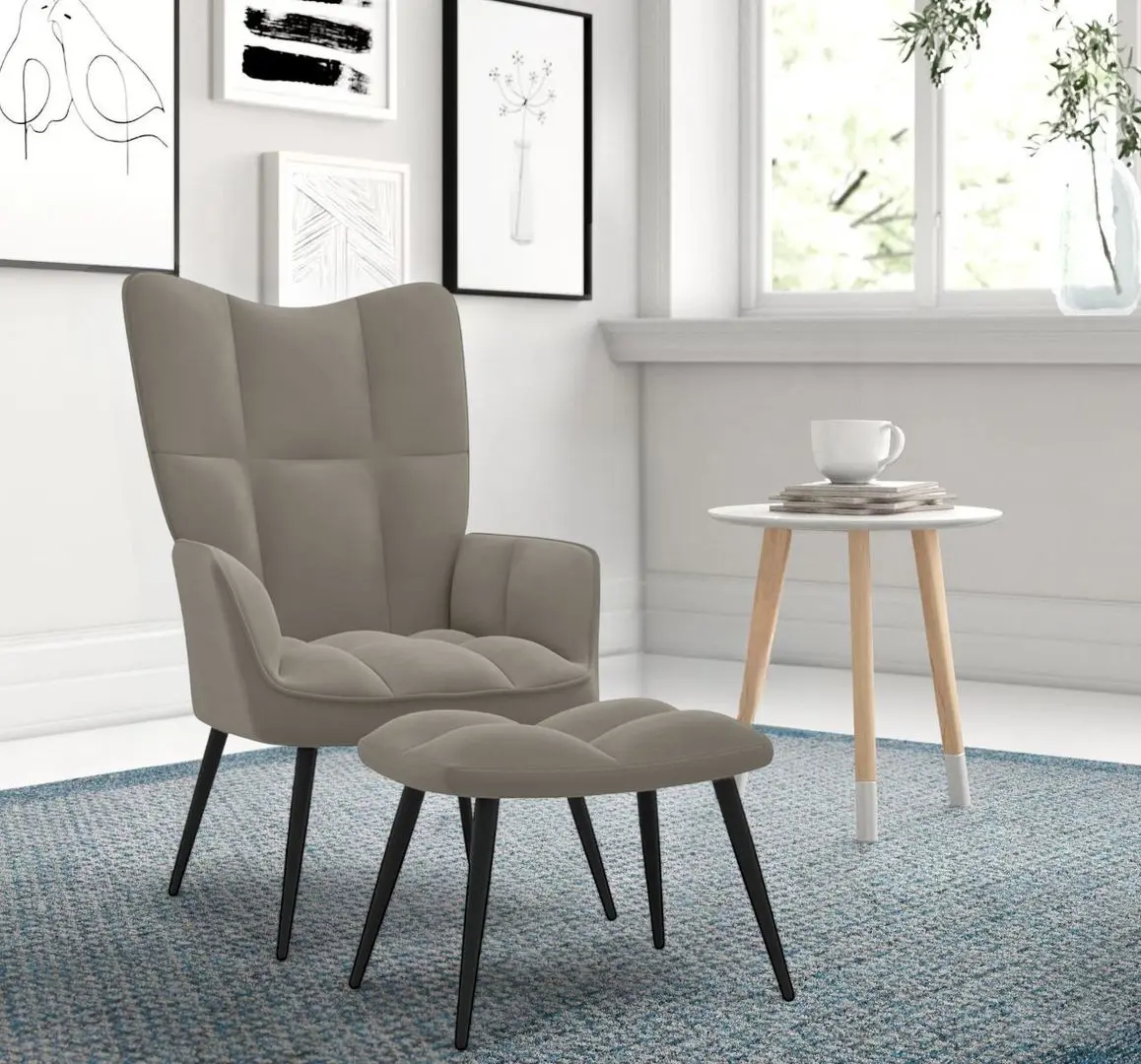 Кресло с подставкой для ног VidaXL 328084 (Light Grey)