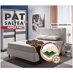 Pat cu saltea Ambianta Cristal Alb + Saltconfort Classic Ortopedic 140х200/20