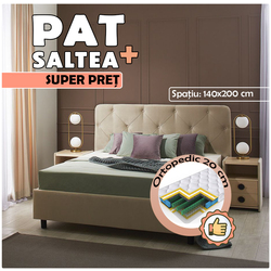 Pat cu saltea Ambianta Cristal Bej + Saltconfort Classic Ortopedic 140х200/20