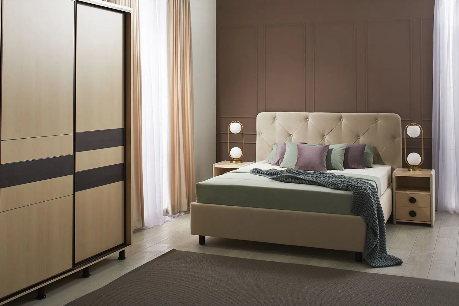 Pat cu saltea Ambianta Cristal Bej + Saltconfort Classic Ortopedic 160х200/20