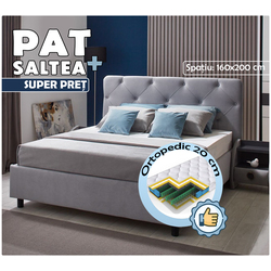 Pat cu saltea Ambianta Cristal Gri + Saltconfort Classic Ortopedic 160х200/20
